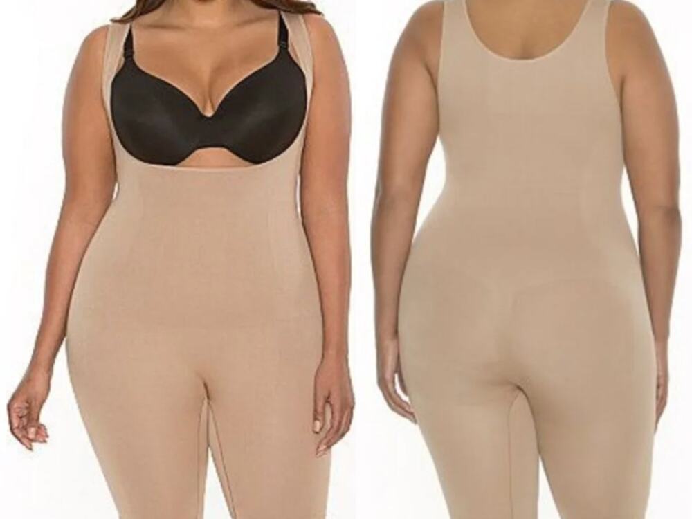 Cacique Open-Bust Mid-Thigh Bodysuit Tummy Control Thigh Smoothing 22/24 Plus